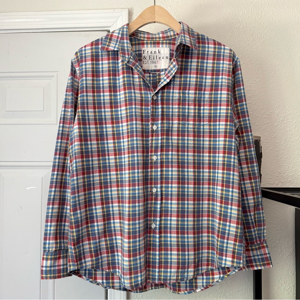 Frank & Eileen men’s red blue white plaid long sleeve button up shirt